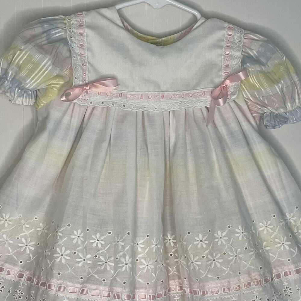 Vintage Peaches' N Cream Plaid Pastels Apron Style Dress Made in USA Size 3T - Picture 3 of 10